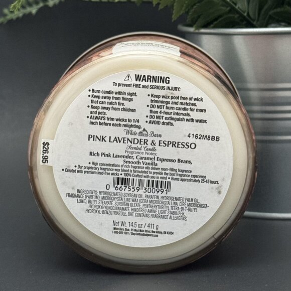 BBW Pink Lavender & Espresso White Barn Bath & Body Works 3 Wick Candle - Picture 9 of 10